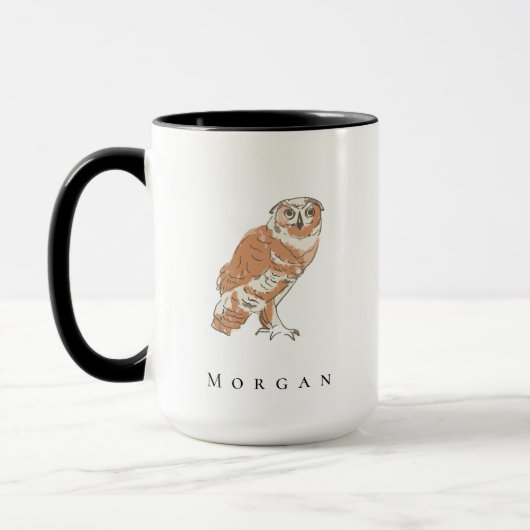 Wise Owl Illustration Personalized Name Custom Mok (Links)