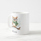 Wise Owl in Glasses & Scarf Custom Name Mug (Devant gauche)