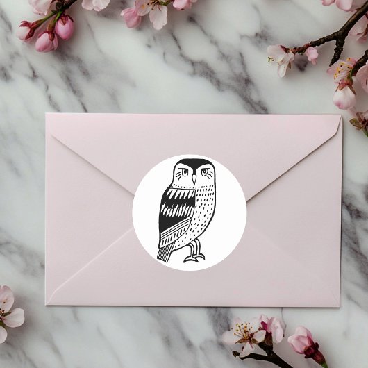 Wise Owl line tekening zwart Ronde Sticker