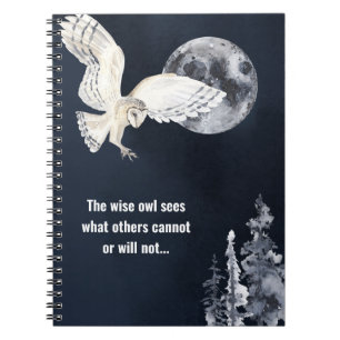 Wise Owl Silver Full Moon Motivatie Gezegde Notitieboek