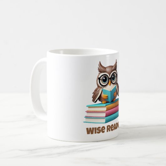 Wise Reader Owl Coffee Mok Gift (Voorkant links)