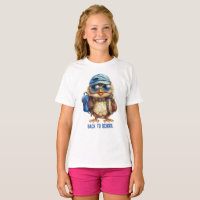 Wise Uil met blauwe rugzak, petten en een oogglas,
