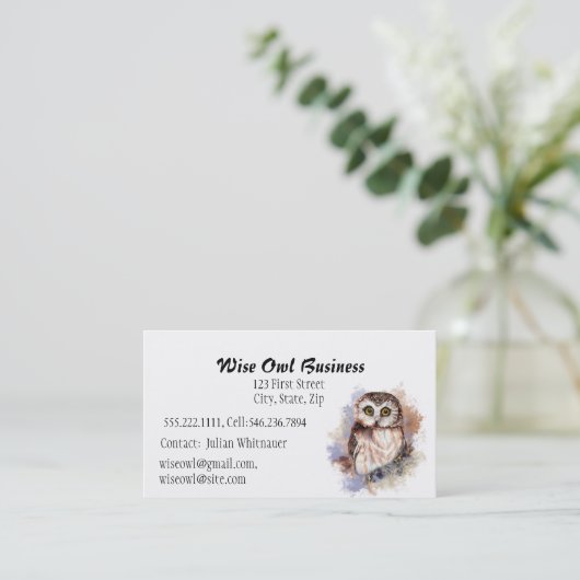 Wise Uil Waterverf Bird Logo Custom Business Visitekaartje (Staand voorkant)