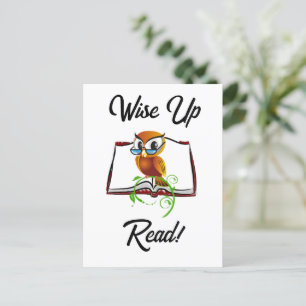 Wise Up and Read Book Uil Grappige Kinder Cartoon Briefkaart