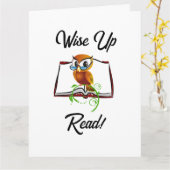 Wise Up and Read Book Uil Grappige Kinder Cartoon Kaart (Gele Bloem)