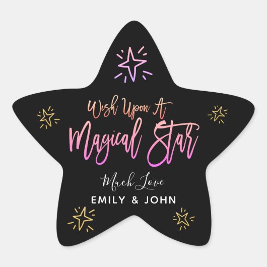 Wish Upon A Magical Star Roze Script Sterren Namen Ster Sticker (Voorkant)