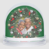 Wish You A Merry Christmas Wreath Couple Photo    Sneeuwbol (Voorkant)
