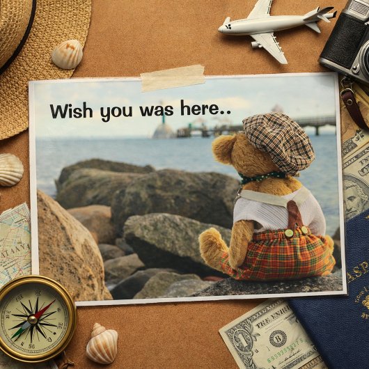 Wish you was here teddy bear briefkaart