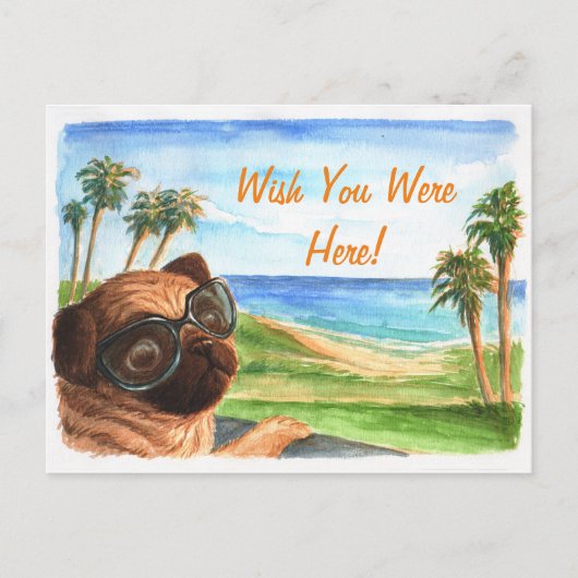 Wish you were here pug briefkaart (Voorkant)