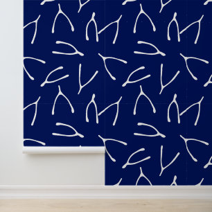 Wishbone Navy blauw en wit Good Luck Symbool Behang