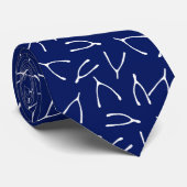 Wishbone Navy blauw en wit Good Luck Symbool Stropdas (Opgerold)