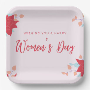 Wishing happy women's day roze papieren bordje