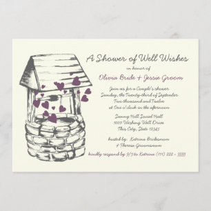 Wishing Well Couples Shower Plum Hearts Kaart