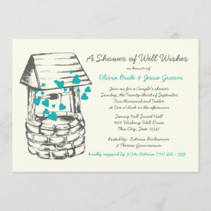 Wishing Well Couples Shower Turquoise Hearts Kaart