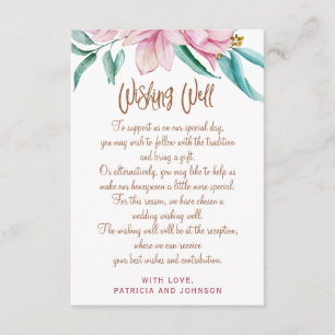 Wishing well glam floral roze koper script informatiekaartje