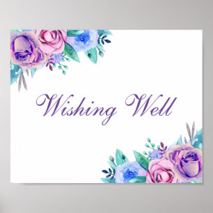 Wishing well huwelijksprent Blauwe en paarse bloem Poster