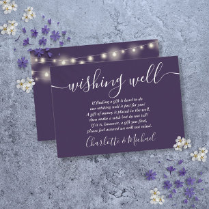 Wishing Well Slingerende Lichtjes Paarse Bruiloft Informatiekaartje