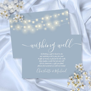 Wishing Well Slingerlichten Stofblauw Bruiloft Informatiekaartje
