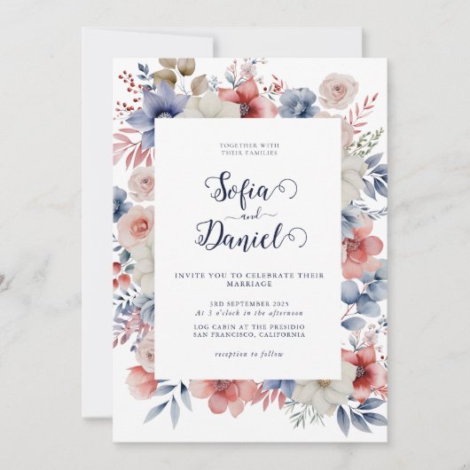 Wishpering Blooms Waterverf Winterbruiloft Kaart (Voorkant)