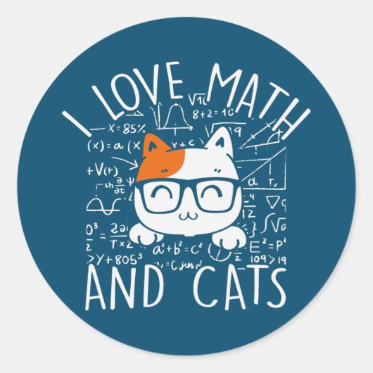 Wiskunde Kitty Cat I Love Wiskunde and Cats Ronde Sticker (Voorkant)