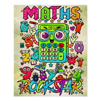 Wiskunde Rockster Cute Rekenmachine Ontwerp Perfect Poster