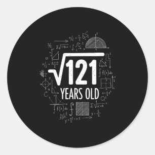 Wiskunde Vierkantswortel 121 Jaar Oud, Grappige Wi Ronde Sticker