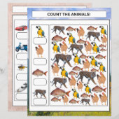 Wiskunde Werkblad Count the Animals & Vehicles Kin (Voorkant / Achterkant)