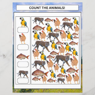 Wiskunde Werkblad Count the Animals & Vehicles Kin