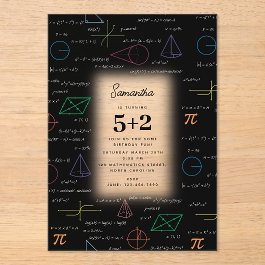 Wiskundevergelijkingen Wiskunde Formula's Verjaard Acryl Uitnodigingen (Voorkant)