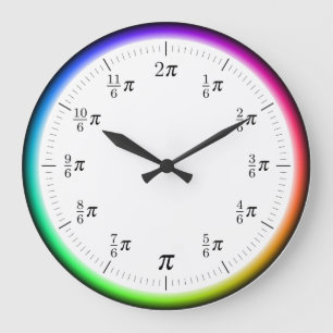 Wiskundige π-tijdwandklok met regenboogcirkel grote klok