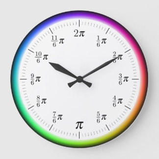 Wiskundige π-tijdwandklok met regenboogcirkel grote klok