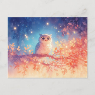 Wispelturige Witte Uil in een Gloeiend Herfstbos Briefkaart