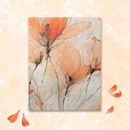 Wispy Abstract Ink Contemporary Floral Legpuzzel