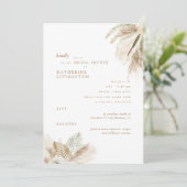 Wispy Boho Pampas White Bridal Showeuse Invitation (Debout devant)
