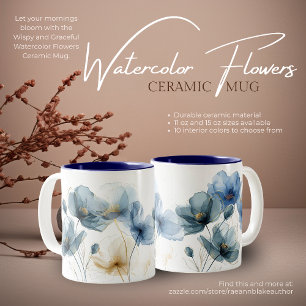 Wispy en sierlijke Waterverf bloemen keramische Mo Tweekleurige Koffiemok