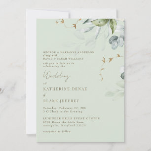 Wispy Foliage Light Sage Wedding Invitation II Kaart