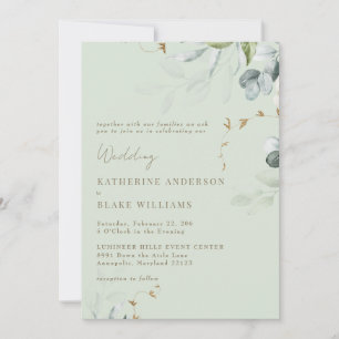 Wispy Foliage Light Sage Wedding Invitation III Kaart