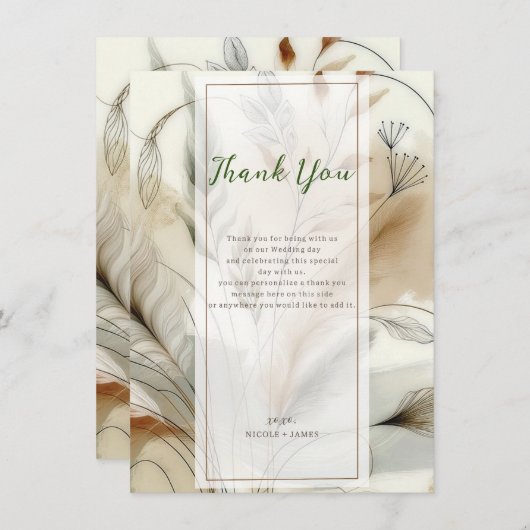 Wispy Green Modern Botanical Boho Dank u Kaart (Voorkant / Achterkant)