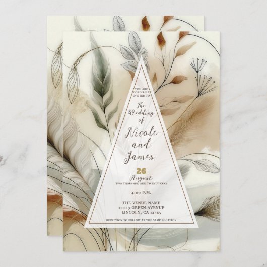 Wispy groen moderne botanische boho bruiloft kaart (Voorkant / Achterkant)