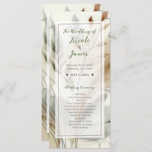 Wispy groen moderne botanische boho bruiloft programma (Voorkant / Achterkant)