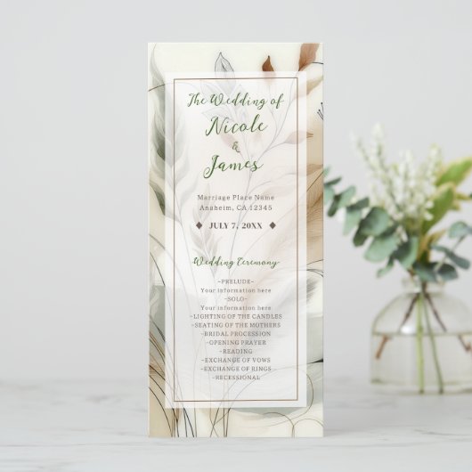 Wispy groen moderne botanische boho bruiloft programma (Staand voorkant)