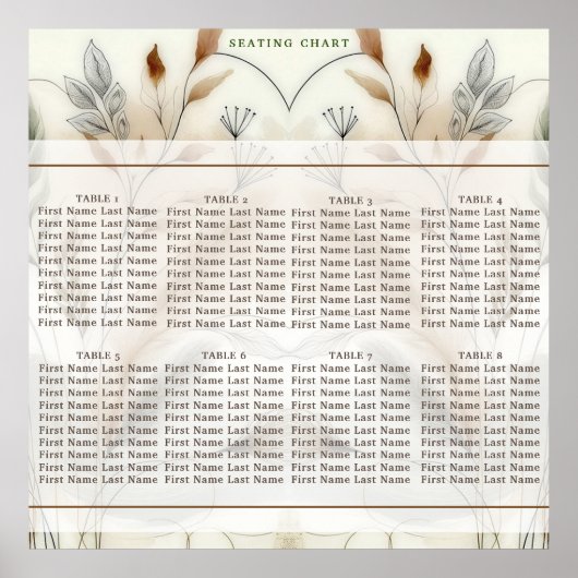 Wispy Groen Moderne Botanische Boho Zitplaatsen Poster (Voorkant)