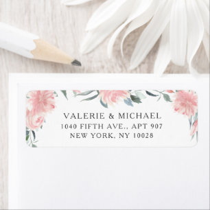 Wispy Pink Floral Waterverf Border Etiket