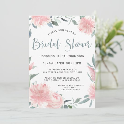 Wispy roze Waterverf bloemig Vrijgezellenfeest Kaart (Staand voorkant)