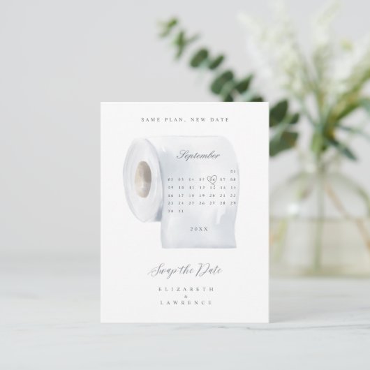 Wissel de datum toiletpapier rolkalender aankondigingskaart (Staand voorkant)