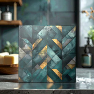 Wisselend Modern Mozaïek Donkergroen Goud ID1185 Tegeltje