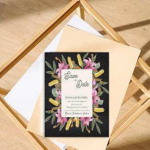 Wisselvallige Blush Lila Zwarte Bloemen Save the D Aankondigingskaart