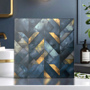 Wisselvallige Moderne Mozaïek Donkerblauw Goud ID1 Tegeltje
