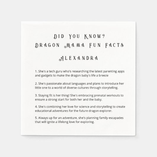 Wist je dat? Dragon Mama leuke feiten Servet (Voorkant)