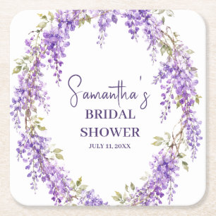 Wisteria bloemen Paarse Waterverf Bruidsdouche Vierkante Kartonnen Onderzetter